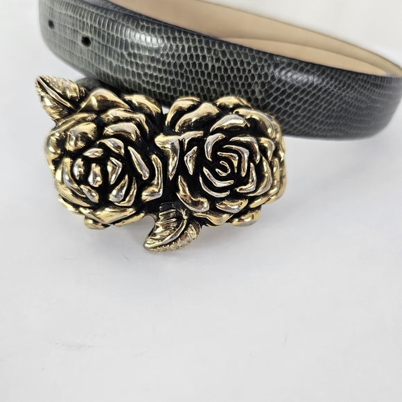 Galaxy USA taupe leather belt gold metal rose buckle pin hook - Picture 4 of 5